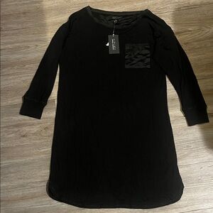 Women's Black Nightshirt with Satin Pocket - Unbranded